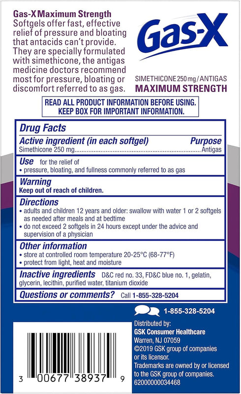 Gas-X Maximum Strength Gas Relief Softgels with Simethicone 250 mg for Bloating Relief - 50 Count