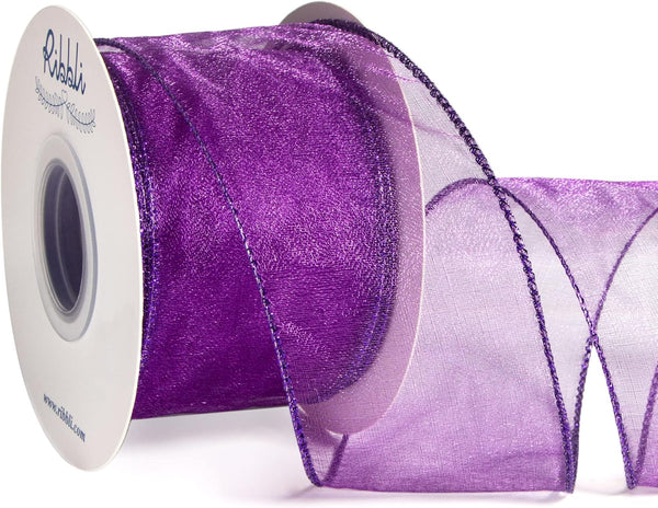 Ribbli Purple Organza Wired Ribbon, Purple Sheer Ribbon with Metallic Edge,2-1/2 Inch x 20 Yards Christmas Tree Ribbon for Decoration, Wired Ribbon for Large Gift Wrapping,Wedding Decoration by Ribbli