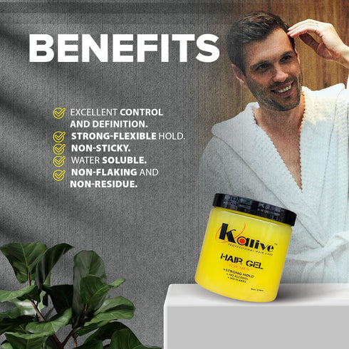 KALIVE Men's Hair Styling Gel, 8 oz, Strong-Hold and Light Shine, No Flaking for All Day Use