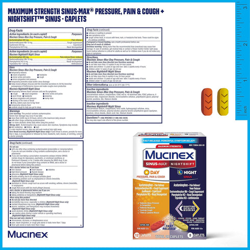 Mucinex Maximum Strength Sinus-Max Caplets, 20 caplets (12 Day + 8 Night) for Pressure, Pain & Cough Relief