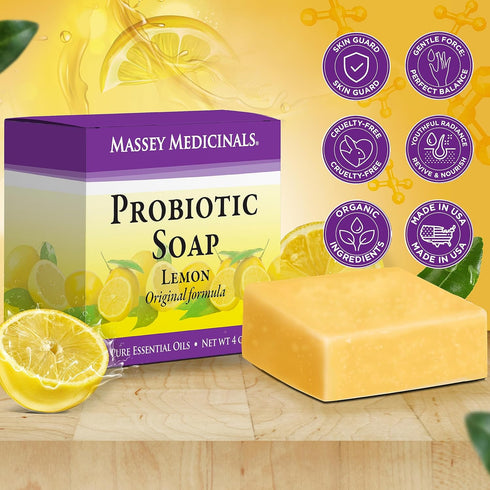 Massey's CF 100% Natural Probiotic Soap Bar, Tea Tree and Lemon Essence, Pure Citrus Bliss, 4 oz