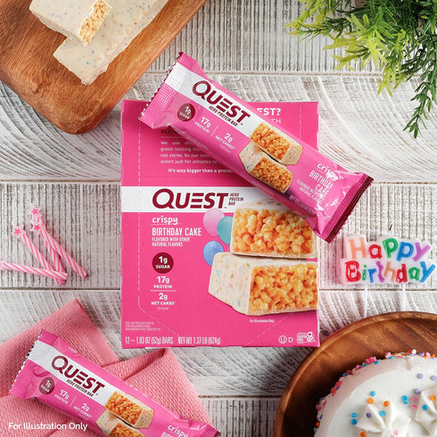 Quest Nutrition Crispy Birthday Cake Hero Protein Bar - 17g Protein, 1g Sugar, Gluten Free, Keto Friendly - 12 Count