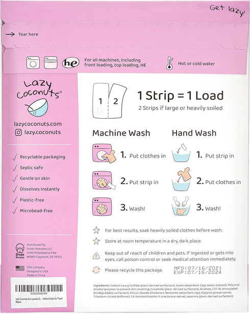 Eco Friendly Plant Powered Laundry Detergent Strips, Fragrance Free, Lightweight, Perfect for Home, Travel