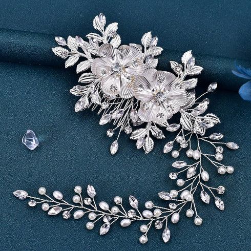 ULAPAN Bridal Hair Combs Crystal Wedding Headbands Head Pieces Rhinestones Hair Accessories for Brides Bridesmaid Womens (silver comb)