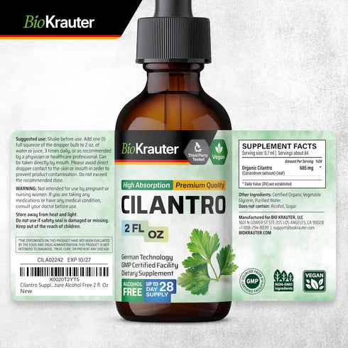 BIO KRAUTER Cilantro Supplement, Rich Source of Antioxidants, Natural Cleansing & Detox Tincture - 2 Fl. Oz.