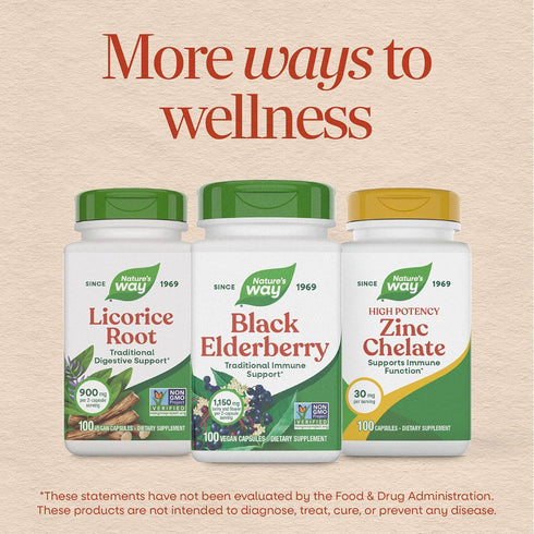 Immune 1,150 2-Capsule 100 Count Natures Way Black Elderberry Capsules, Traditional Support Supplement with Elderberry