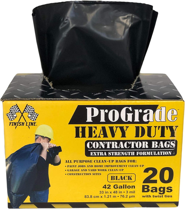 Reli. ProGrade Heavy Duty Contractor Bags, 42 Gallon, Black (20 Bags w/Ties) - 39 Gal, 40 Gal, 45 Gal Garbage Bags