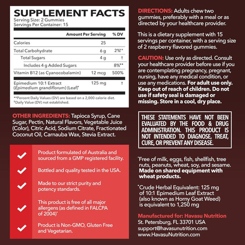 Gummies B12 30 Count 15 Horny Goat Weed with Vitamin - Energy, Endurance & Performance Support for Male Health
