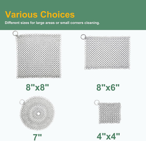 ifeel Cast Iron Cleaner, Premium 316L Stainless Steel Chainmail Scrubber for Cookware and Pots