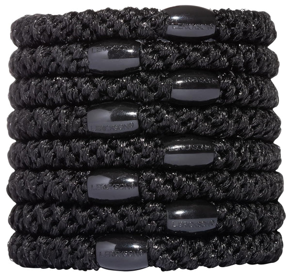 L. Erickson Pony Hair Ties, Black, 8 Pack, No Damage Hair Accessories for Women