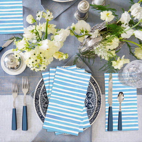 KTHONIOMANTE 200PCS 2 Pack, 4.5x8 Inch Blue & White Stripe Guest Napkins, Ply Disposable Paper Striped Dinner Hand