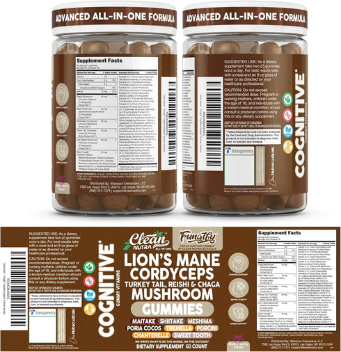 Gummies Immune Gummy Clean Nutra Lions Mane Mushroom Cordyceps Supplement for Memory and Focus Support Vitamins Reishi