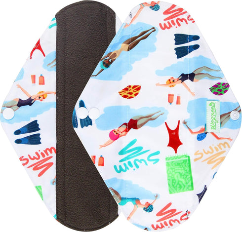 wegreeco Charcoal Reusable Menstrual Pads for Women, Reusable Sanitary Pads, 5 Pack with 1 Cloth Wet Bag