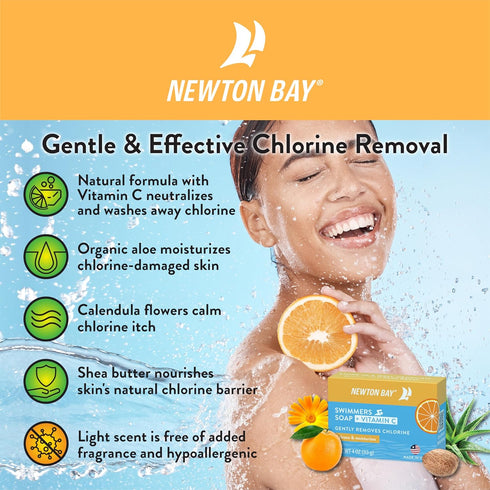 Swimmers Soap + Vitamin C - All Natural Body and Face Wash Soap Bar, Neutralizes Chlorine After Swimming