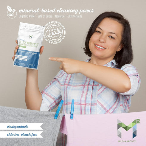 M2 mild & mighty 2.5 Bleach Alternative Stain remover Laundry Booster to Brighten Whites, Chlorine Free, Natural