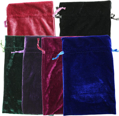 GiftExpress Velvet Tarot Rune Bag Bundle of 6: Moss Green, Royal Blue, Purple, Wine, Rose, Black, 6" x 9"