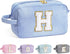 Initial Makeup Bag for Women - Monogram Cute Blue Cosmetic Toiletry Pouch, Personalized Birthday Gifts