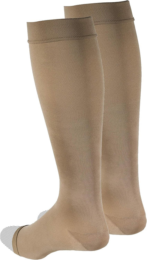 Truform Women's Compression Stockings - 20-30 mmHg, Knee High Length, Open Toe, Opaque, Beige, Large