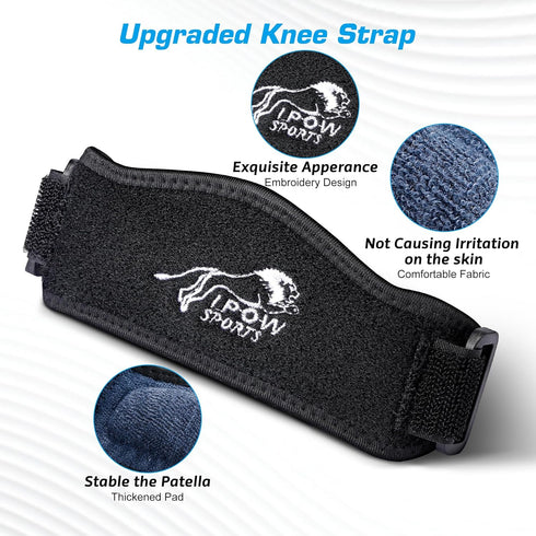 IPOW 2 Pack Small Size Embroidery Knee Strap: Adjustable Brace for Pain Relief in Basketball, Running, and Arthritis