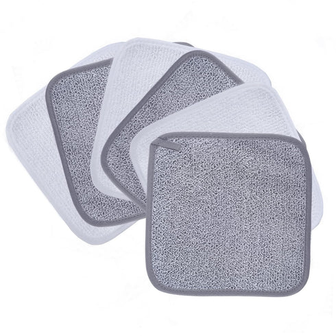Polyte Premium Hypoallergenic Microfiber Makeup Remover and Facial Cleansing Cloth, 8 x 8 in, 6 Pack, Gray, White