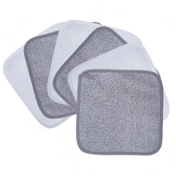 Polyte Premium Hypoallergenic Microfiber Makeup Remover and Facial Cleansing Cloth, 8 x 8 in, 6 Pack, Gray, White