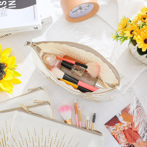 10 Pcs Sunshine Ray Makeup Bag - Boho Cosmetic Pouch with Zipper for Your Purse, Cute Travel Accessory