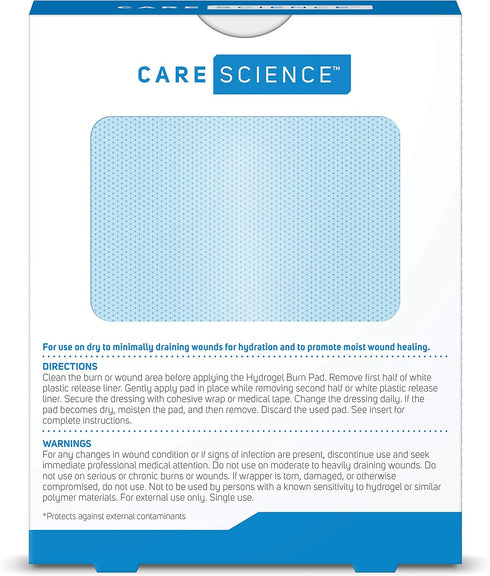 Care Science Hydrogel Sterile Burn Dressing Bandage Pads for Burn Relief, 4 ct | Instant Cooling Relief for Minor Burns