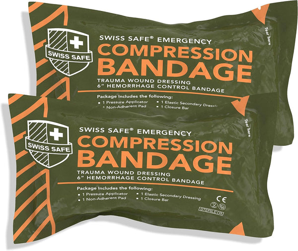 Swiss Safe 6 Inch Israeli Bandages Trauma Kit, Sterile Elastic Compression Bandage, 2-Pack