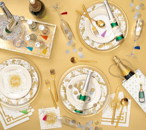 Pack 8 Caspari Splatterware Paper Dinner Plates in Gold