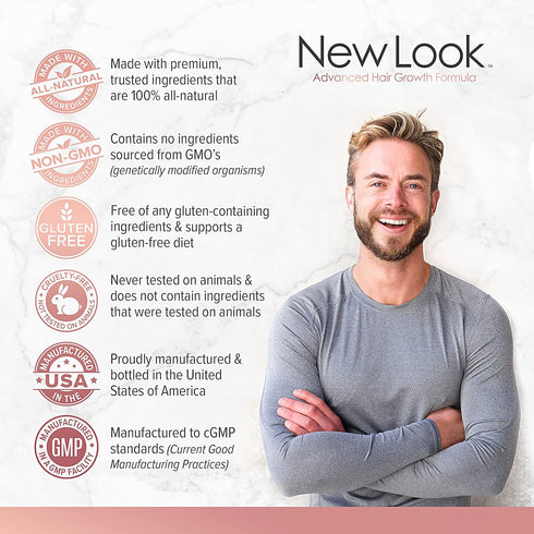 New Look Hair Growth Support Vitamins for Women and Men - Clinical Strength Supplement for Thicker, Fuller Hair, 60