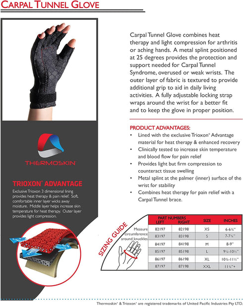 Thermoskin Carpal Tunnel Glove, Left Hand, Black, Large