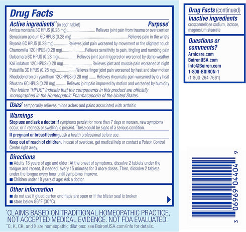 Boiron Arnicare Arthritis Tablets for Pain Relief, Joint Soreness, Rheumatic Pain, 60 Count
