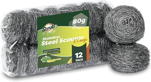 12 Pack Stainless Steel Scourers by Scrub It – Steel Wool Scrubber Pad for Dishes, Pots, Pans, and Ovens