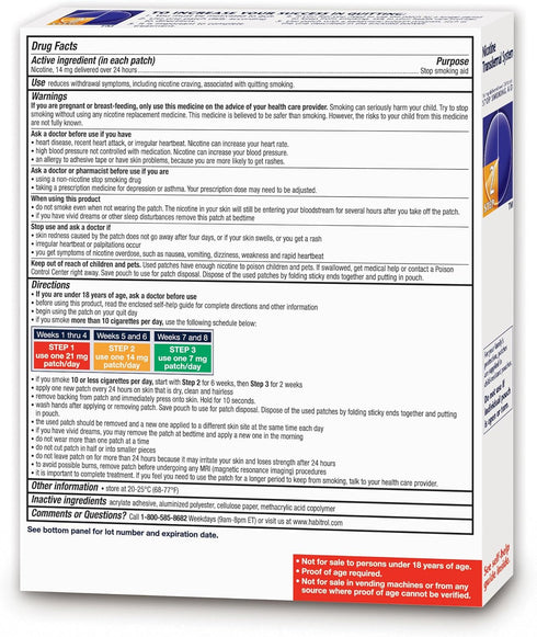 Habitrol Nicotine Transdermal System Patch, Stop Smoking Aid, Step 2 (14 mg), 7 Patches, 1 Week Kit