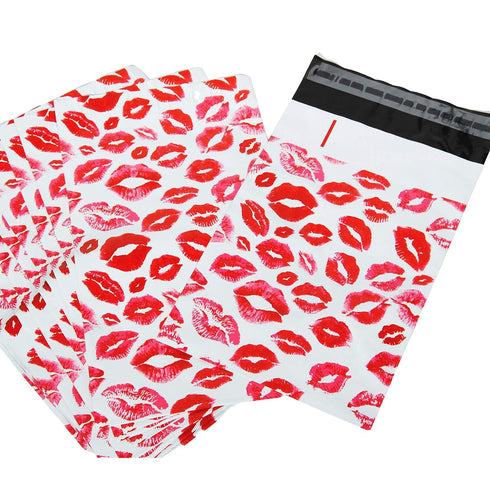 Lips Poly Mailers Red Kiss for Makeup Lip Gloss Lipstick Self Sealing Envelope, Pack of 25, 10 x 6.75 inches