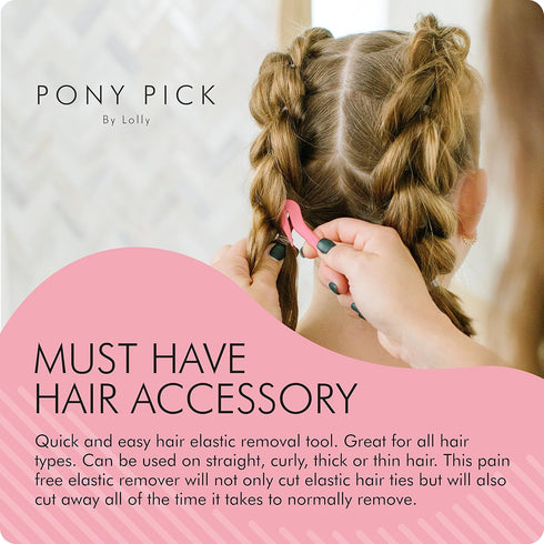 THE PONY PICK Hair Elastic Rubber Bands Cutter Tool - Easy, Pain Free, No Hair Damage (3 Packs & 50 Elastics)