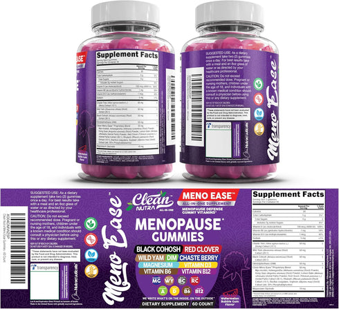 Gummies D3, B12, B6 Menopause Supplement For Women with Black Cohosh, Wild Yam Magnesium, Red Clover For Menopause