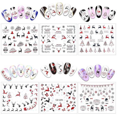 TailaiMei 24 Sheets 3D Christmas Nail Art Stickers Decals, Self-Adhesive Glitter Nail Decorations for Santa Claus