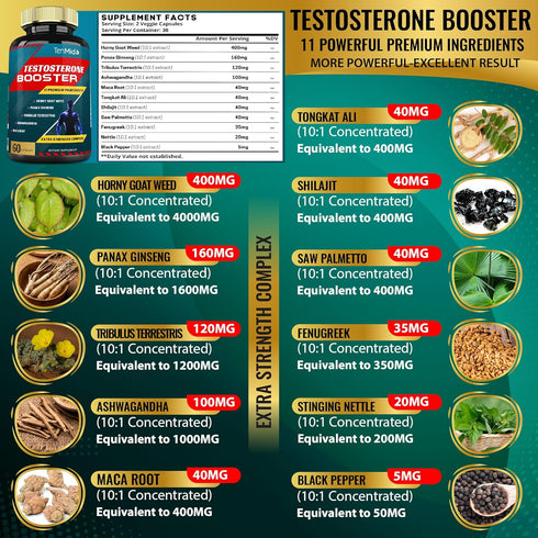 Testosterone Supplements Booster for Men, 2 Packs of 60caps - Natural Stamina, Endurance & Strength, Muscle Growth