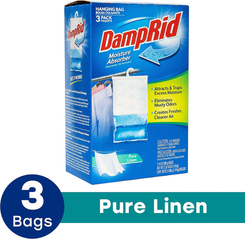 DampRid Pure Linen Hanging Moisture Absorber, 3 Pack for Fresher, Cleaner Air in Closets