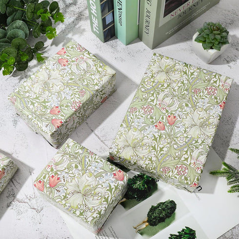 JarThenaAMCS 6 Sheet Vintage Floral Wrapping Paper - Not Roll - Green Flower Gift Wrap for Birthday Baby Shower