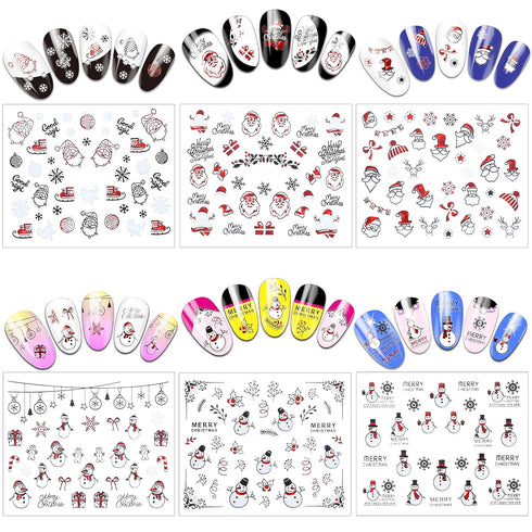 TailaiMei 24 Sheets 3D Christmas Nail Art Stickers Decals, Self-Adhesive Glitter Nail Decorations for Santa Claus