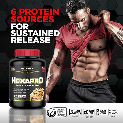 ALLMAX HEXAPRO Protein Powder - Chocolate, 2 lb, 25 Grams Protein Per Serving, Zero Sugar