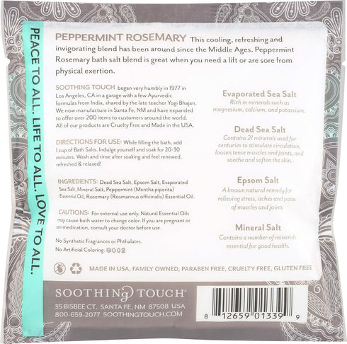 Soothing Touch Bath Salts Pouch, Peppermint Rosemary, 8 Ounce