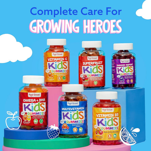Feel Great Kids Multivitamin Gummies, Citrus & Strawberry Flavored, 45-Day Supply, Chewable Vitamins with Vitamin D
