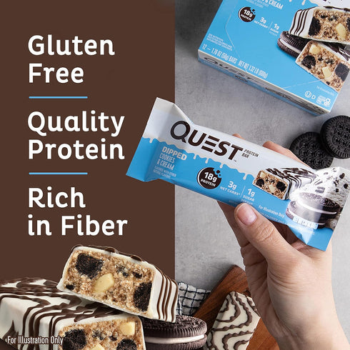 Quest Nutrition Dipped Chocolate Cookies & Cream Protein Bars, High Protein, Low Carb, Gluten Free, 12 Count