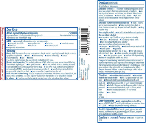 Naproxen Sodium 220 Mg Liquid Gels, Pain Reliever and Fever Reducer, 180 Count