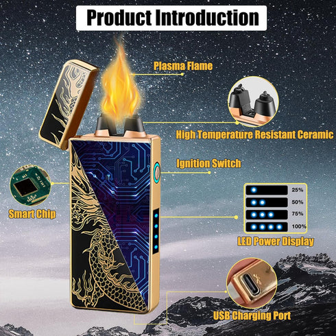 Electric Dragon Lighter - USB Rechargeable Plasma Lighter with LED Battery Indicator, Gift for Men