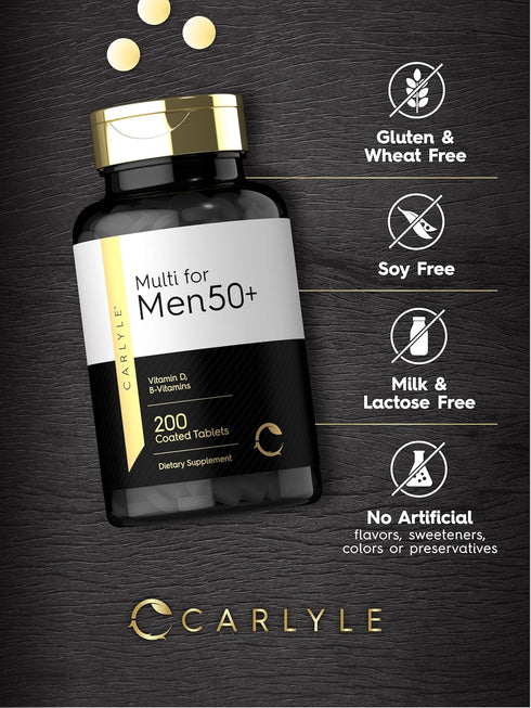Carlyle Multivitamin for Men Over 50 Plus, 200 Count, with B Vitamins, Vitamin D, Magnesium & Zinc