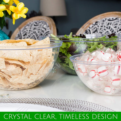 PLASTICPRO Disposable Round Crystal Clear Serving Bowls, 48 OUNCE for Party Snack or Salad